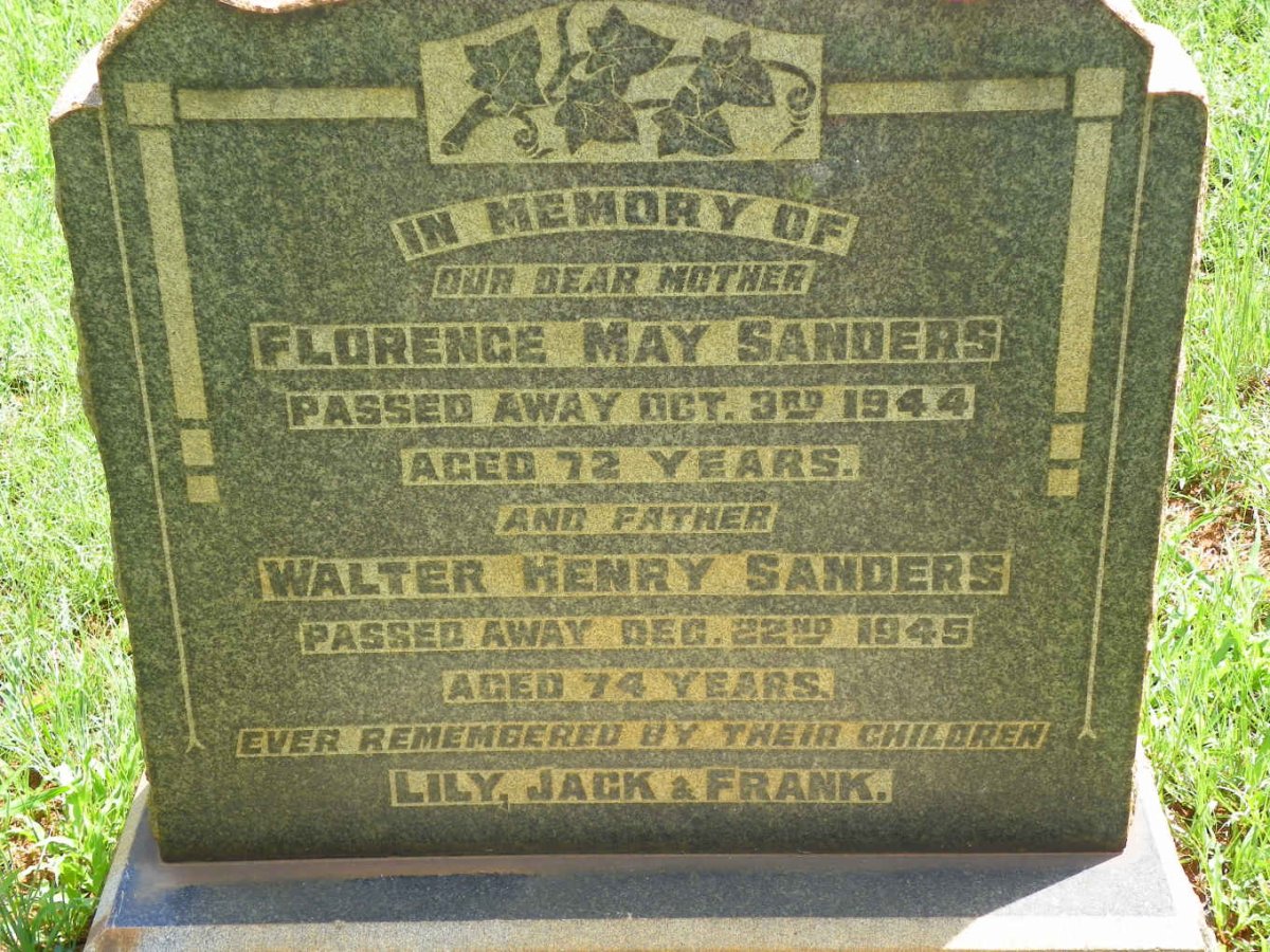 SANDERS Walter Henry -1945 &amp; Florence May -1944