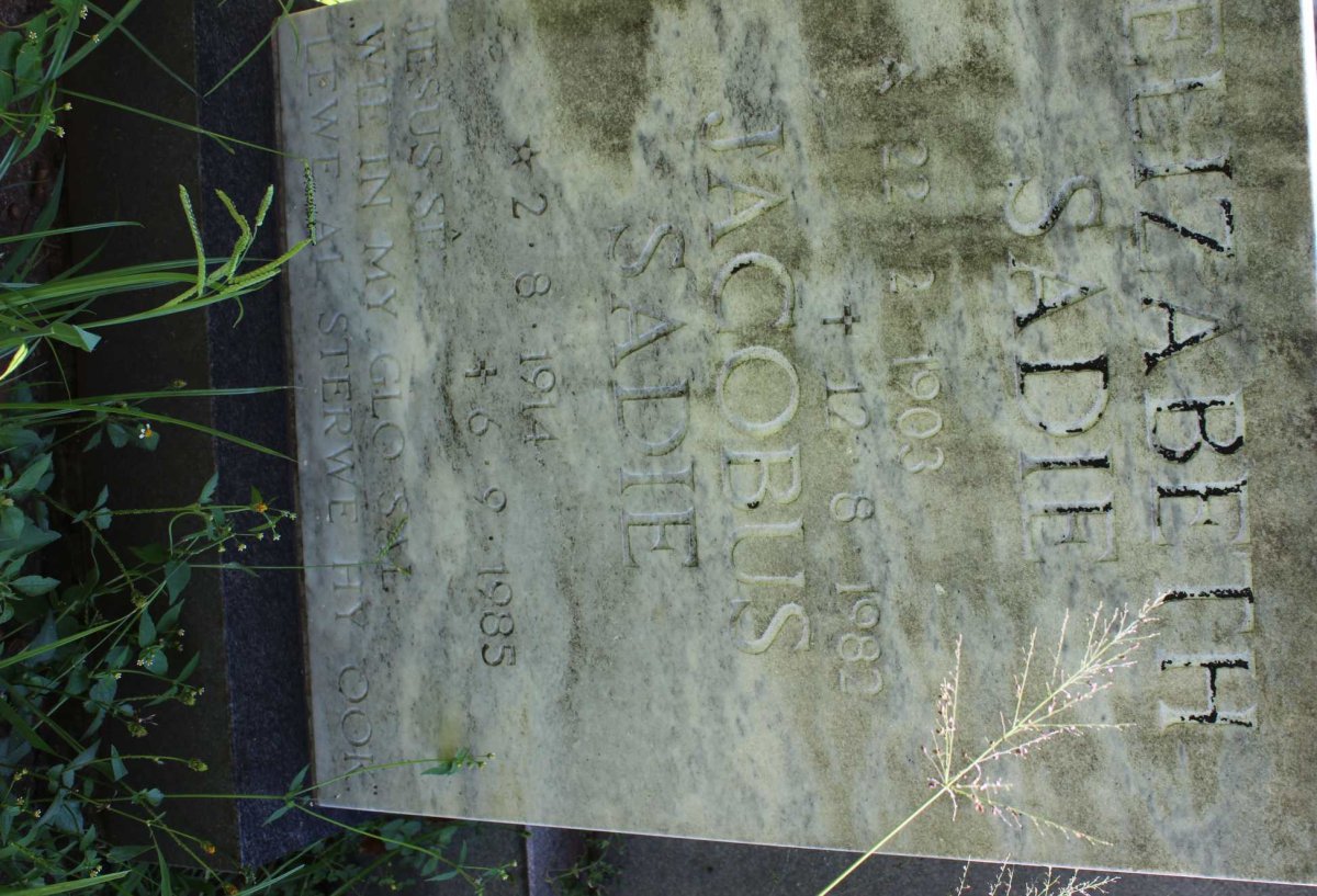 SADIE Jacobus 1914-1985 &amp; Elizabeth 1903-1983