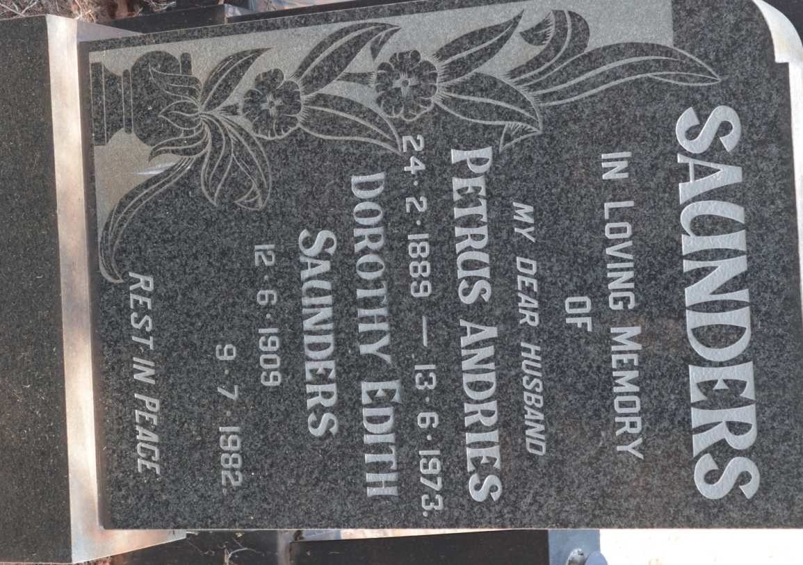 SAUNDERS Petrus Andries 1889-1973 &amp; Dorothy Edith 1909-1982