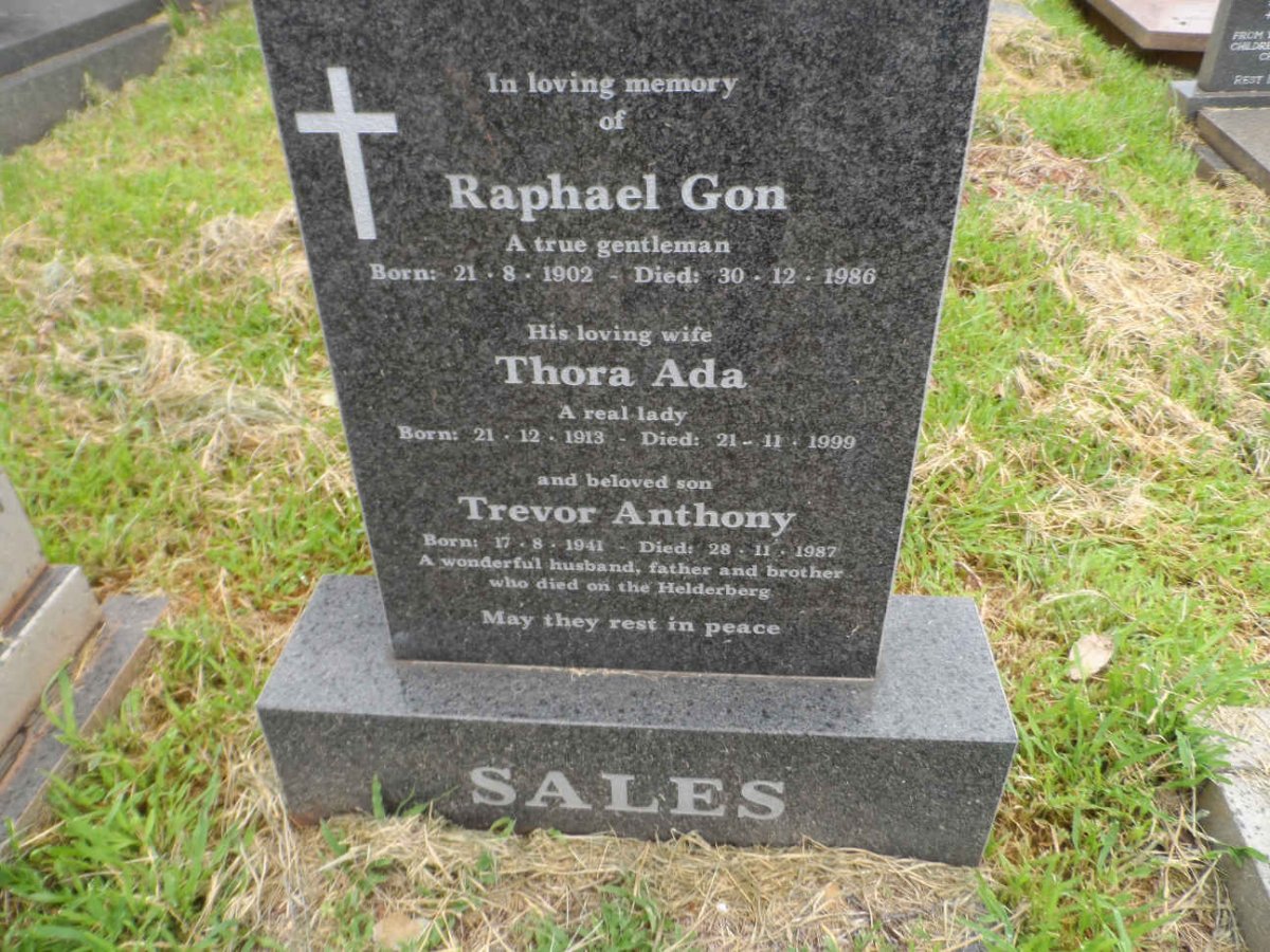 SALES Raphael Gon 1902-1986 &amp; Thora Ada 1913-1999 :: SALES Trevor Anthony 1941-1987