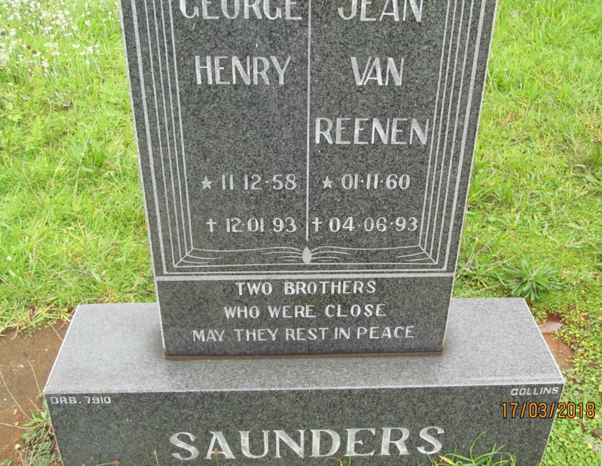 SAUNDERS George Henry 1958-1993 &amp; Jean VAN REENEN 1960-1993