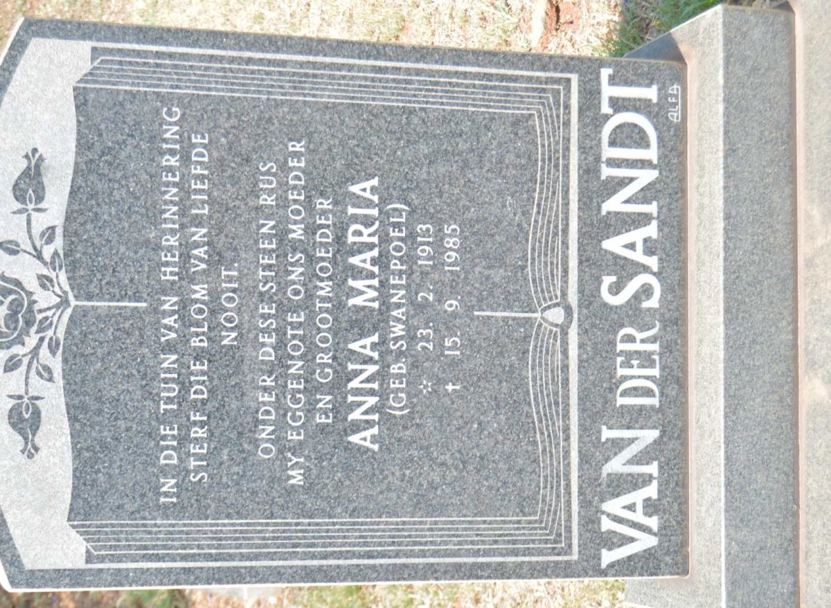 SANDT Anna Maria, van der nee SWANEPOEL 1913-1985