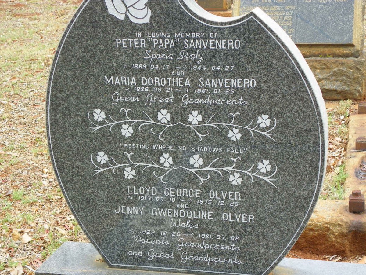 SANVENERO Peter 1869-1944 &amp; Maria Dorothea 1886-1961 :: OLVER Lloyd George 1917-1975 &amp; Jenny Gwendoline 1922-1981