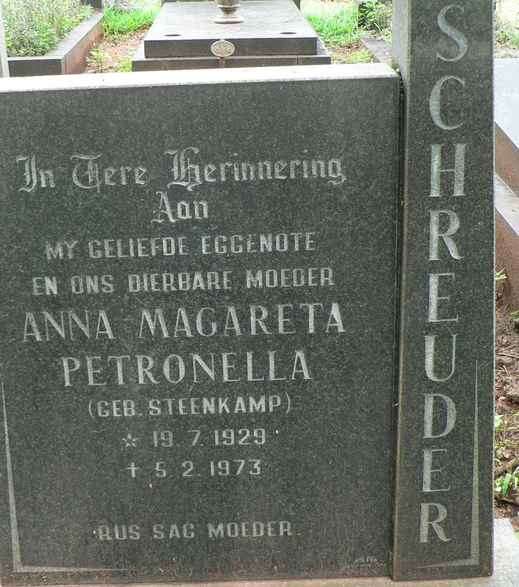 SCHREUDER Anna Magareta Petronella nee STEENKAMP 1929-1973