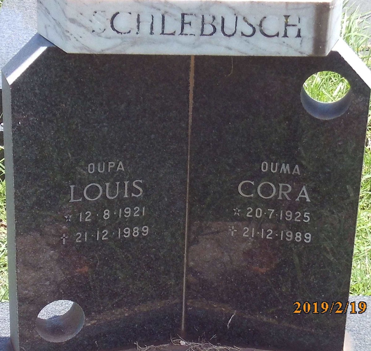 SCHLEBUSCH Louis 1921-1989 &amp; Cora 1925-1989