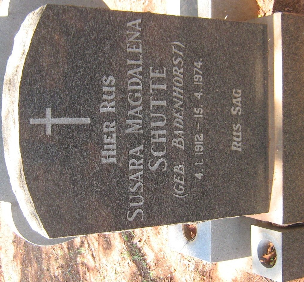 SCHUTTE Susara Magdalena nee BADENHORST 1912-1974