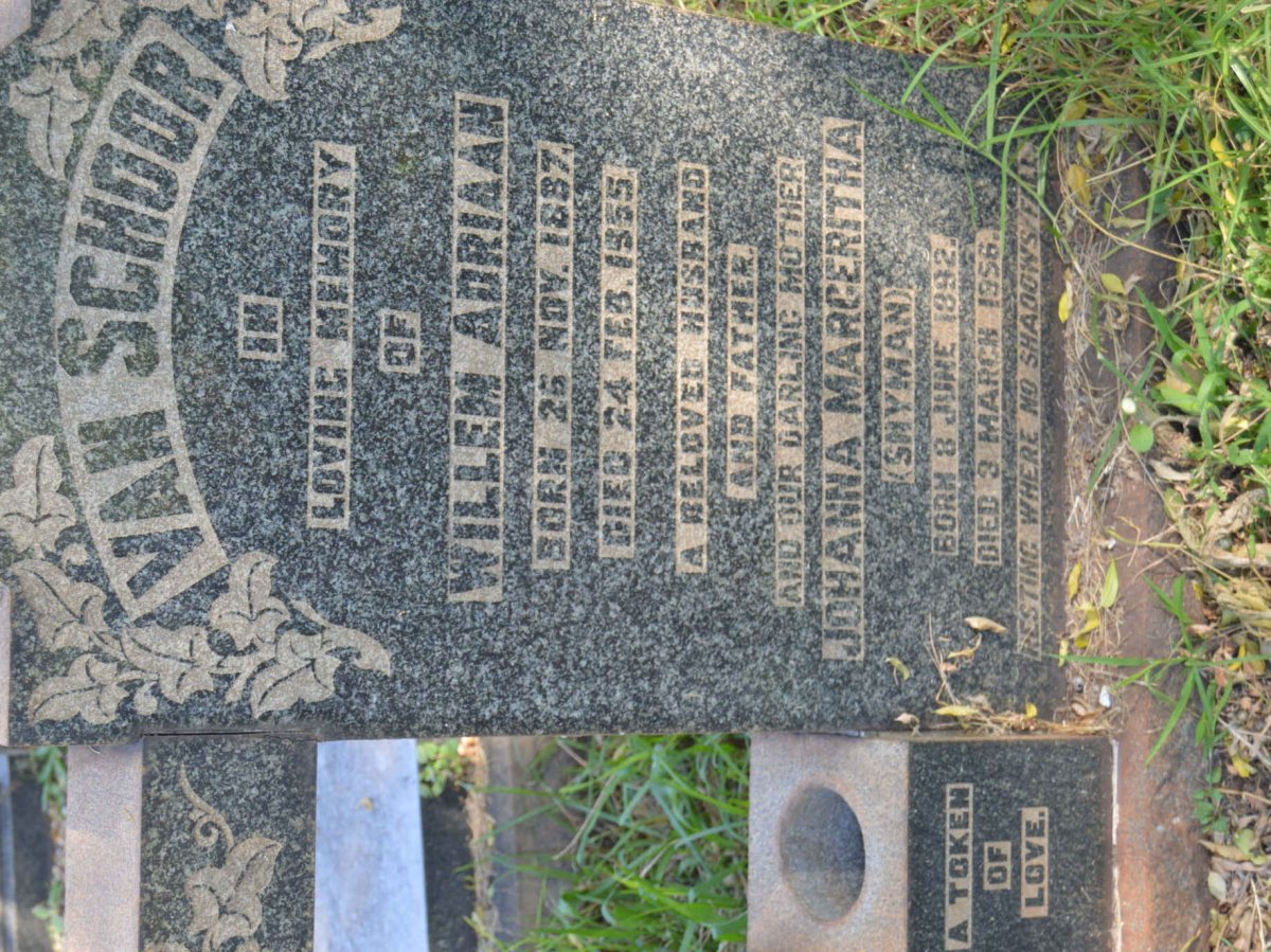 SCHOOR Willem Adriaan, van 1887-1955 &amp; Johanna Margeritha SNYMAN 1892-1956