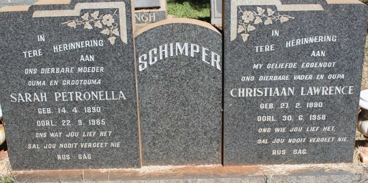 SCHIMPER Christiaan Lawrence 1890-1958 &amp; Sarah Petronella 1890-1985
