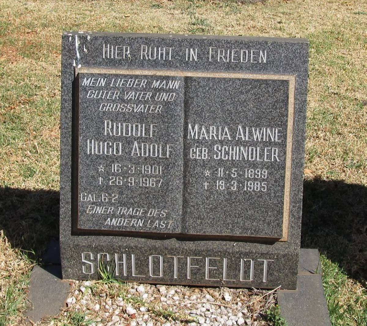 SCHLOTFELDT Rudolf Hugo Adolf 1901-1967 &amp; Maria Alwine SCHINDLER 1899-1985