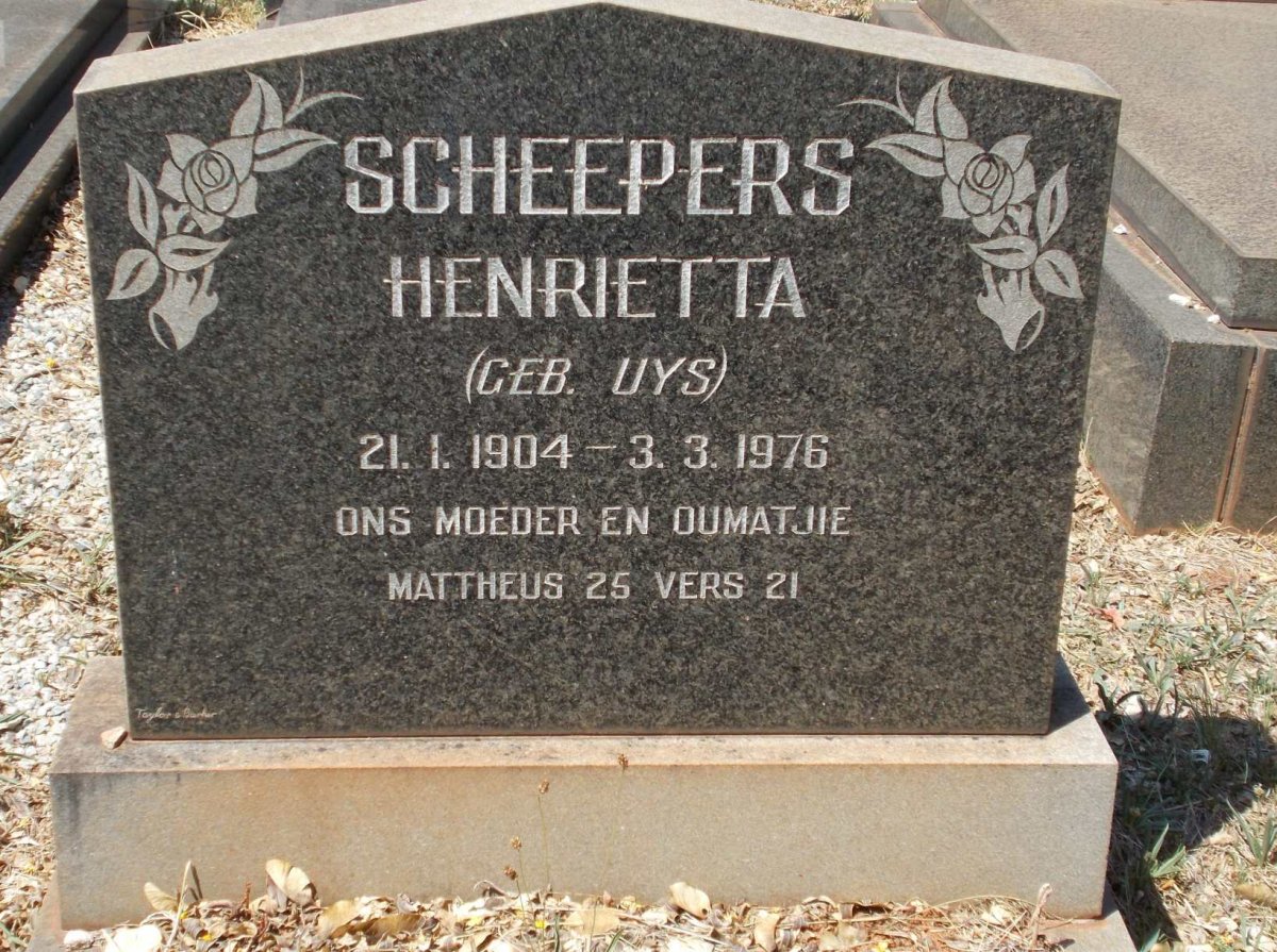 SCHEEPERS Henrietta nee UYS 1904-1976