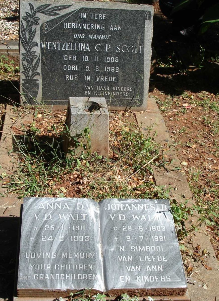SCOTT Wentzellina C.P. 1888-1966 :: V.D. WALT Johannes B. 1903-1981 &amp; Anna D. 1911-1983