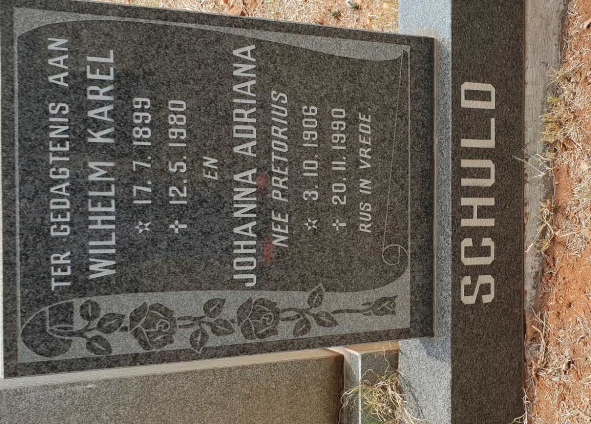 SCHULD Wilhelm Karel 1899-1980 &amp; Johanna Adriana PRETORIUS 1906-1990