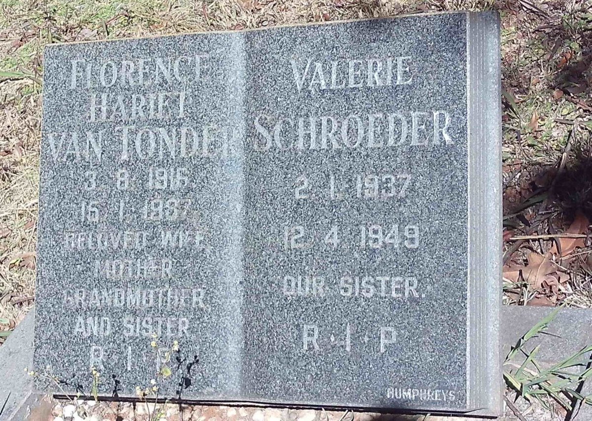 SCHROEDER Valerie 1937-1949 :: VAN TONDER Florence Hariet 1915-1997 ::