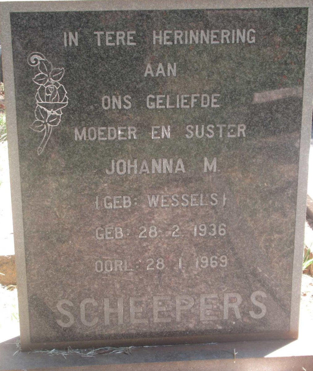SCHEEPERS Johanna M. nee WESSELS 1936-1969