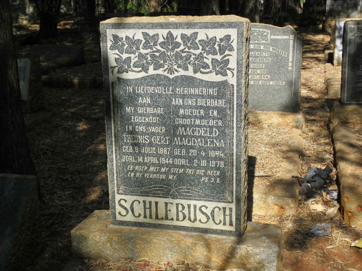 SCHLEBUSCH Theunis Gert 1887-1944 &amp; Magdeld Magdalena 1894-1978