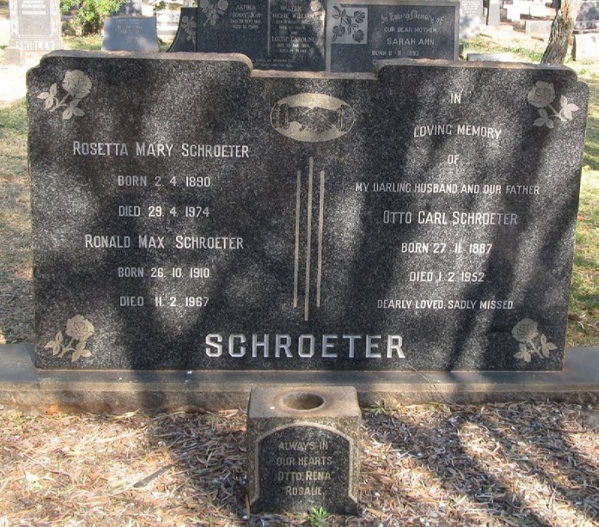 SCHROETER Otto Carl 1887-1952 &amp; Rosetta Mary 1890-1974 :: SCHROETER Ronald Max 1910-1967