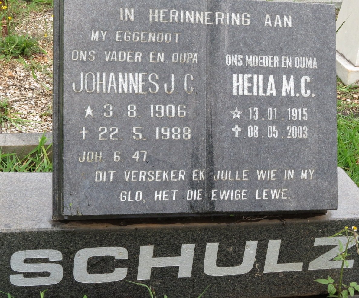 SCHULZ Johannes J.C. 1906-1988 &amp; Heila M.C. 1915-2003