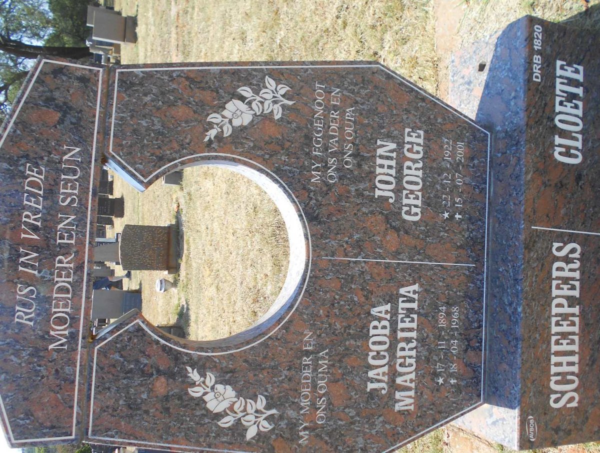 SCHEEPERS Jacoba Magrieta 1894-1968 :: CLOETE John George 1922-2001