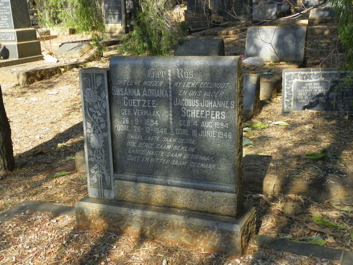 SCHEEPERS Jacobus Johannes 1894-1946 &amp; Susanna Adriana Coetzee VERMAAK 1884-1946