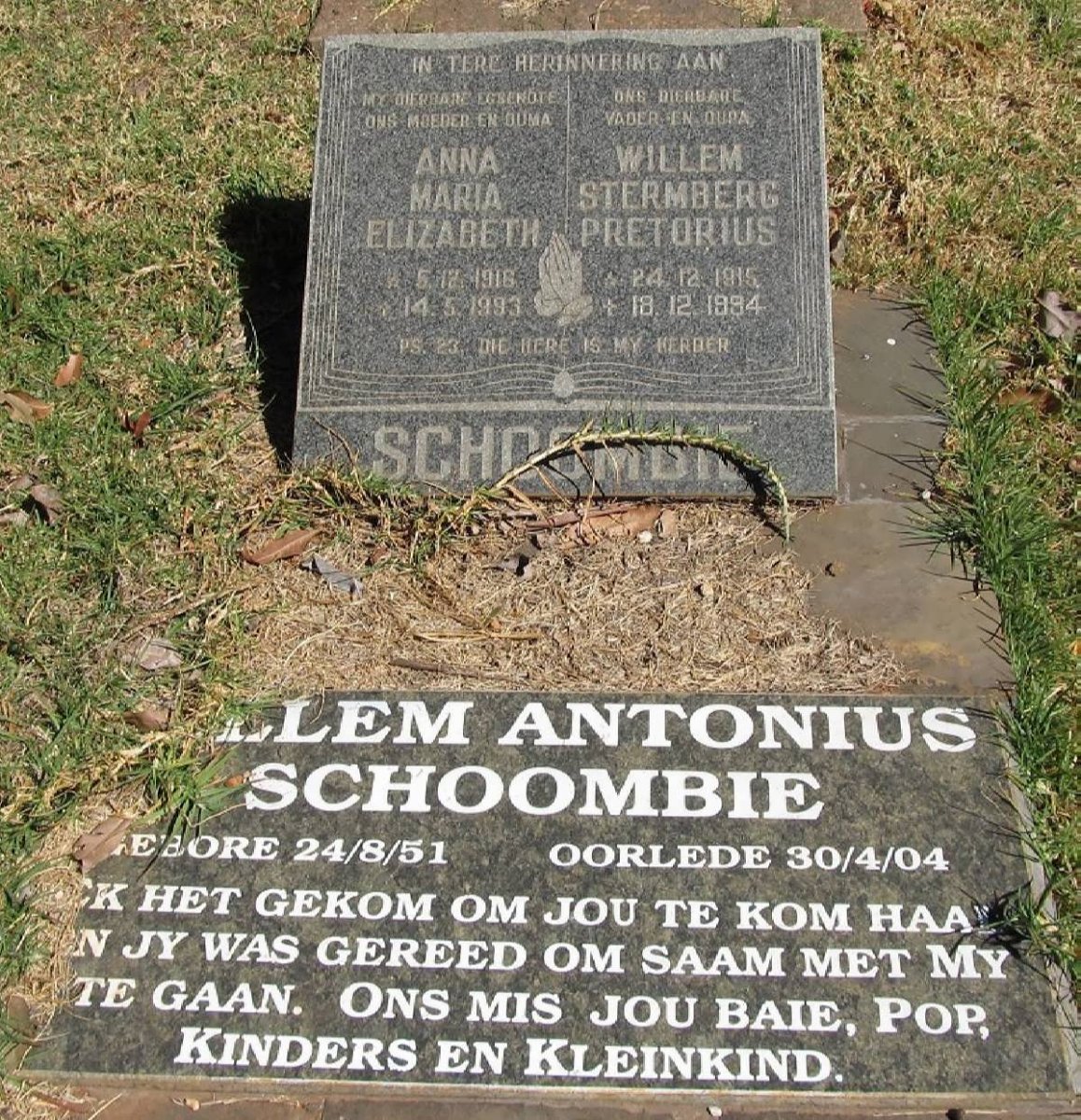 SCHOOMBIE Willem Stermberg Pretorius 1915-1994 &amp; Anna Maria Elizabeth 1916-1993 :: SCHOOMBIE Willem Antonius 1951-2004
