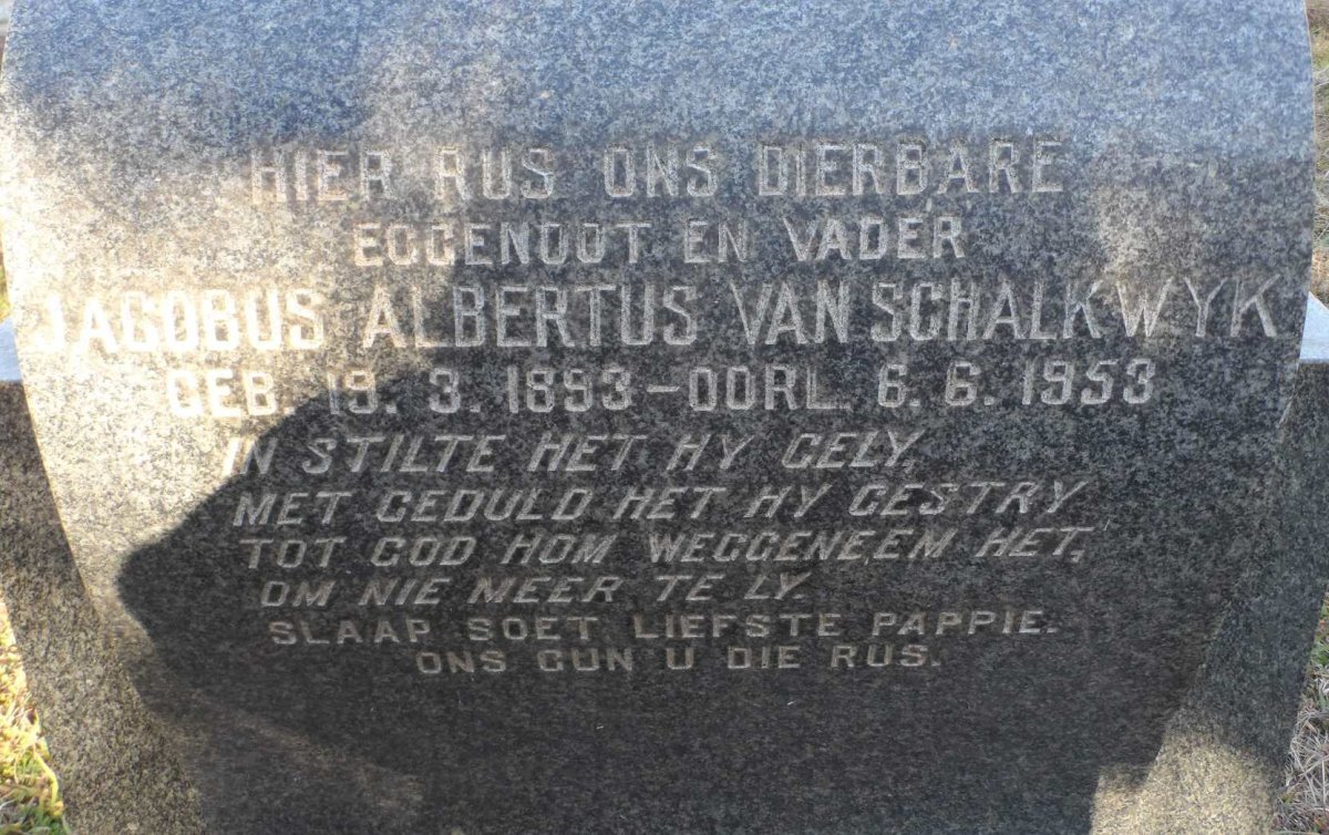 SCHALKWYK Jacobus Albertus, van 1893-1953