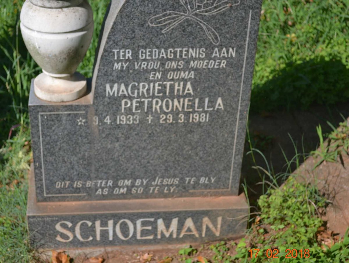 SCHOEMAN Magrietha Petronella 1933-1981