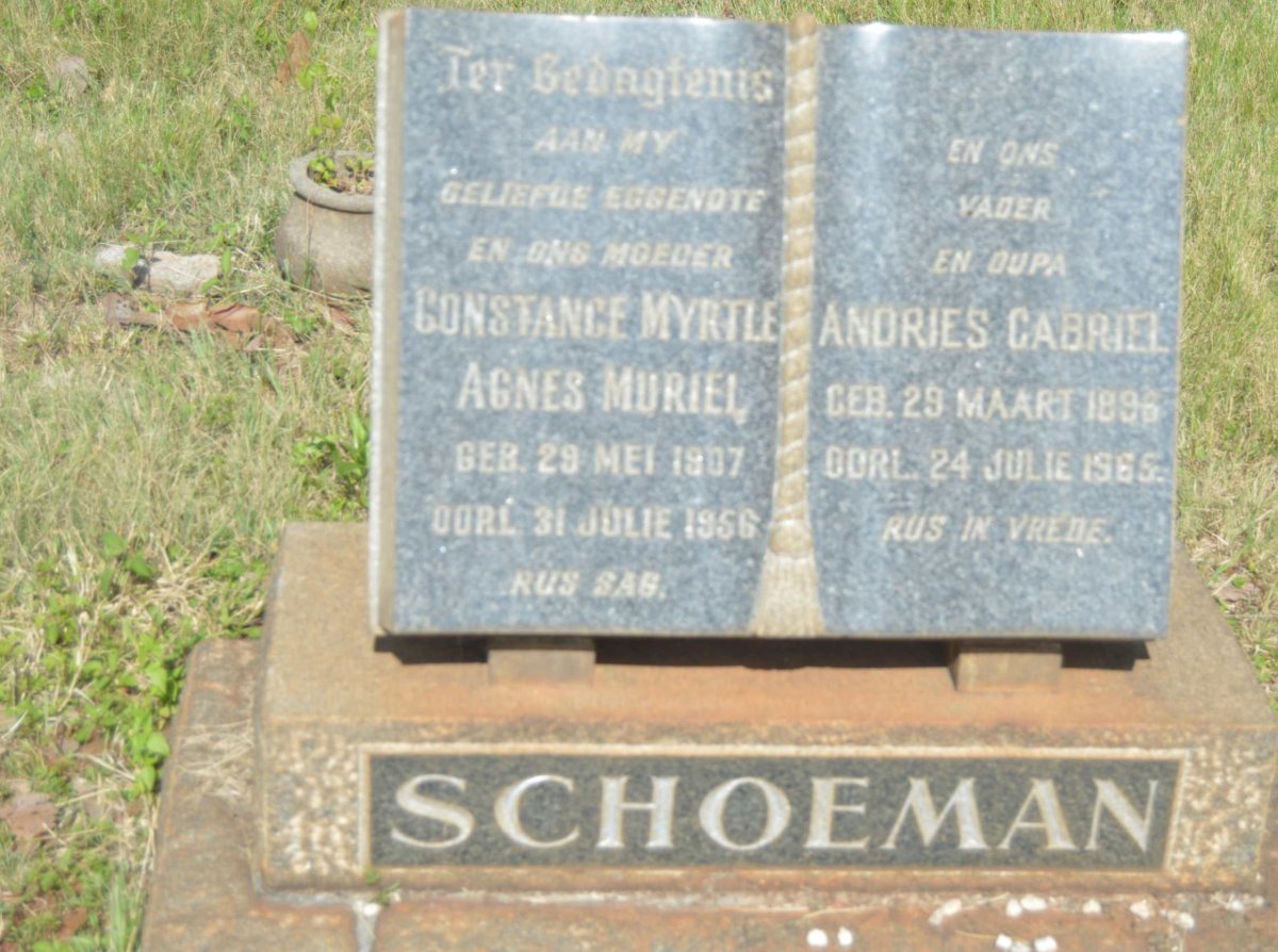 SCHOEMAN Andries Gabriel 1896-1965 &amp; Constance Myrtle Agnes Muriel 1907-1956