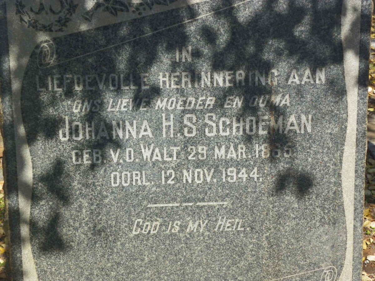 SCHOEMAN Johanna H.S. nee V.D.WALT 1865-1944