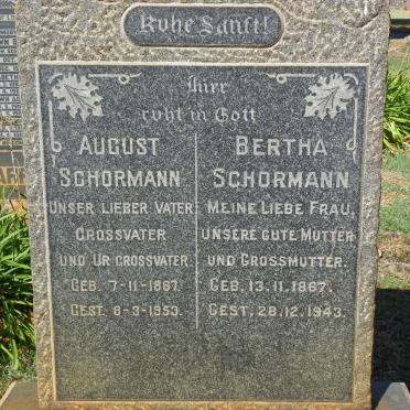 SCHORMANN August 1867-1953 &amp; Bertha 1867-1943
