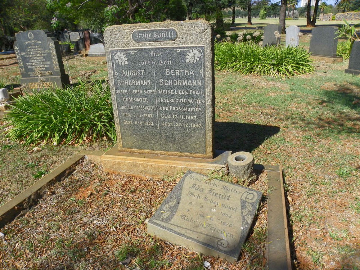 SCHORMANN August 1867-1953 &amp; Bertha 1867-1943 :: HEIDT Ida nee SCHORMANN 1894-1976