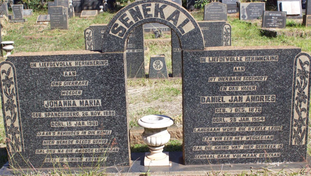SENEKAL Daniel Jan Andries 1878-1954 &amp; Johanna Maria SPANGENBERG 1888-1961