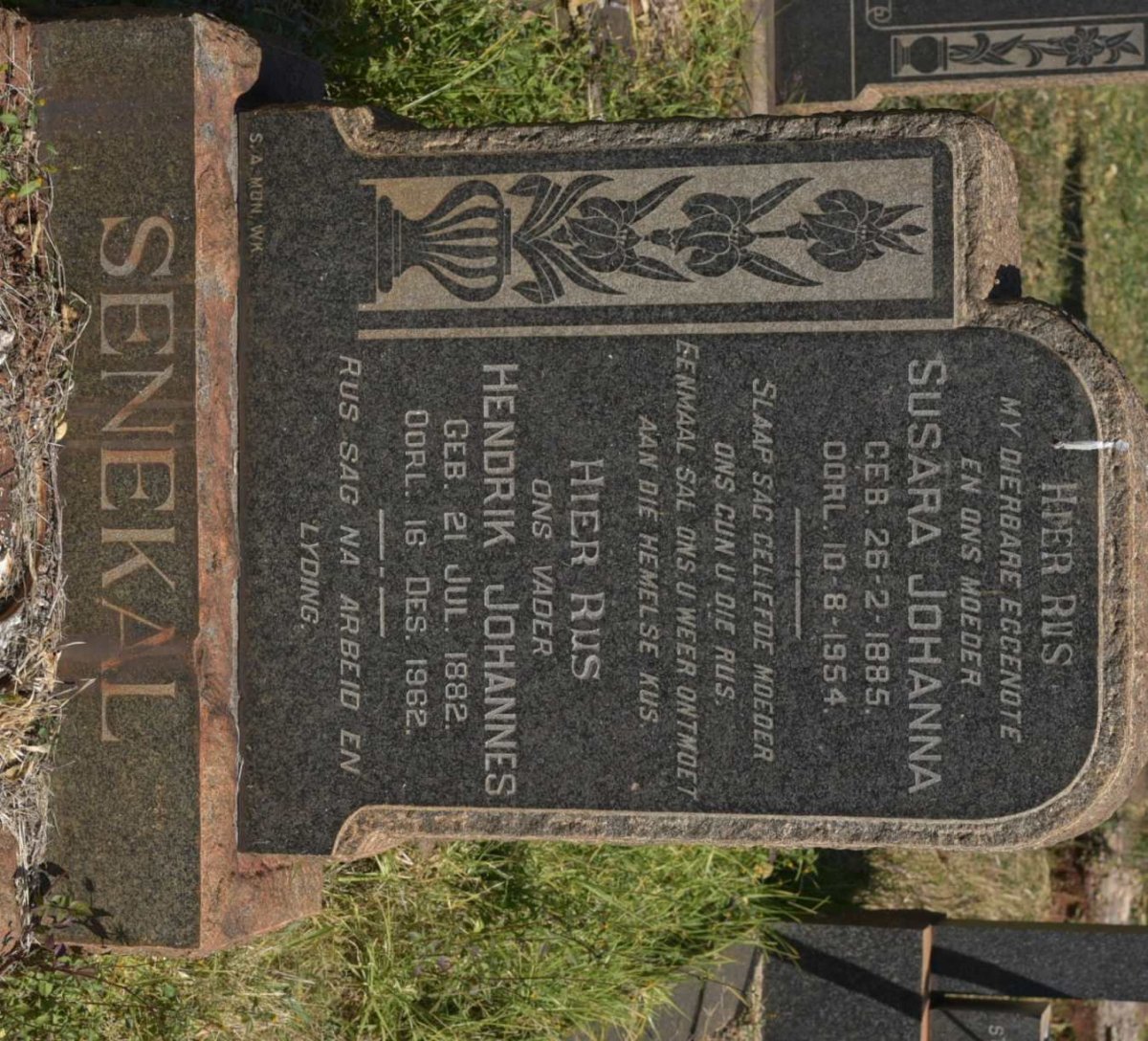 SENEKAL Hendrik Johannes 1882-1962 &amp; Susara Johanna 1885-1954