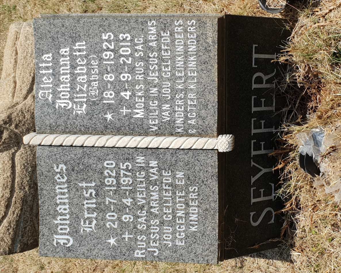 SEYFFERT Johannes Ernst 1920-1975 &amp; Aletta Johanna Elizabeth 1925-2013