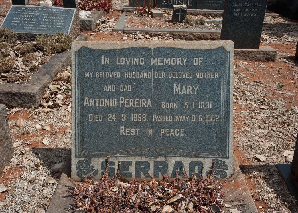 SERRAO Antonio Pereira -1958 &amp; Mary 1891-1982