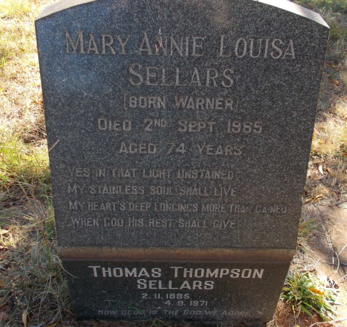 SELLARS Thomas Thompson 1885-1971 &amp; Mary Annie Louisa WARNER -1965