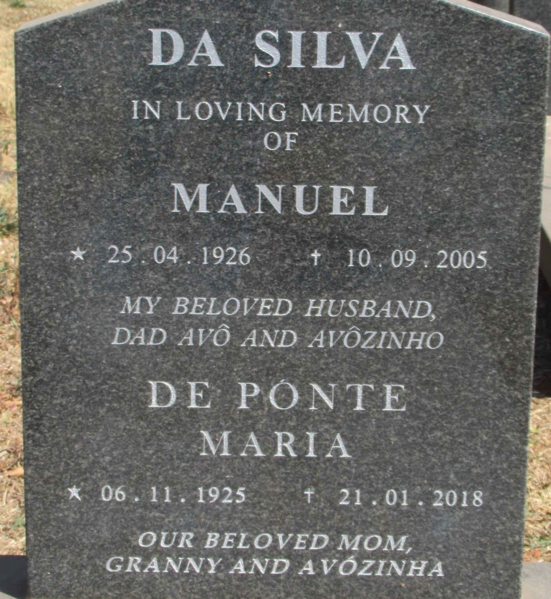 SILVA Manuel, da 1926- 2005 &amp; Maria DE PONTE 1925-2018