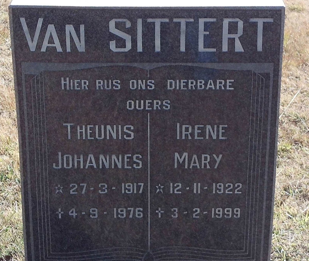 SITTERT Theunis Johannes, van 1917-1976 &amp; Irene Mary 1922-1999
