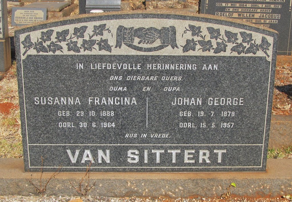 SITTERT Johan George, van 1878-1957 &amp; Susanna Francina 1888-1964