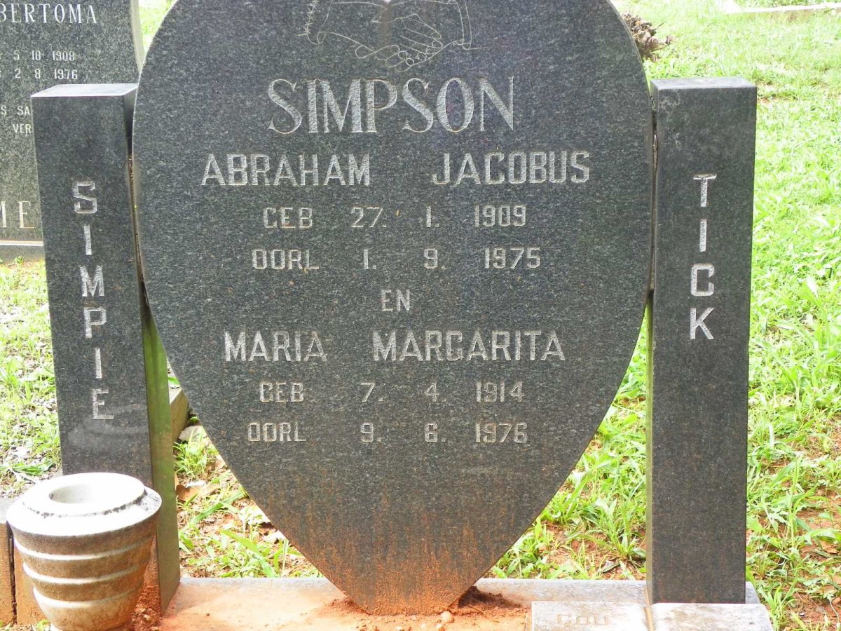 SIMPSON Abraham Jacobus 1909-1975 &amp; Maria Margarita 1914-1976