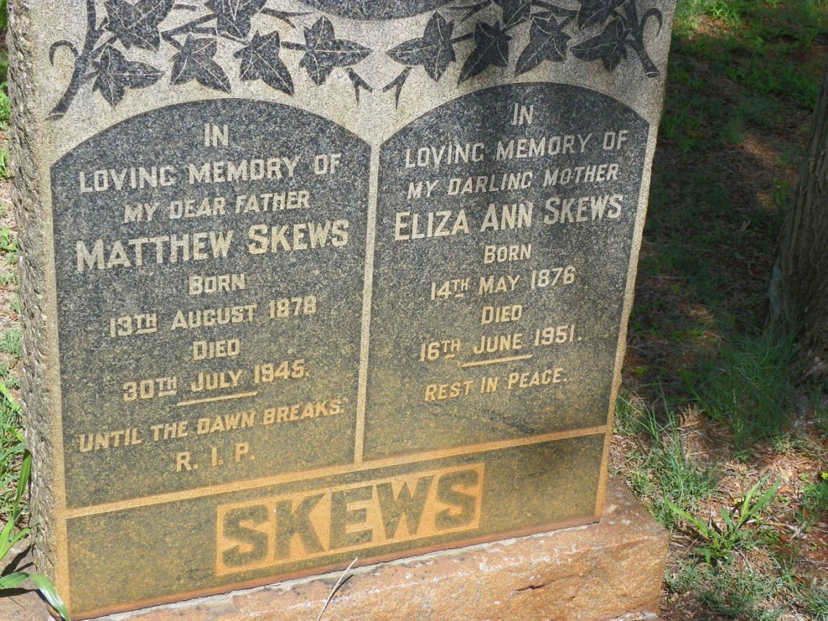SKEWS Matthew 1878-1945 &amp; Eliza Ann 1876-1951