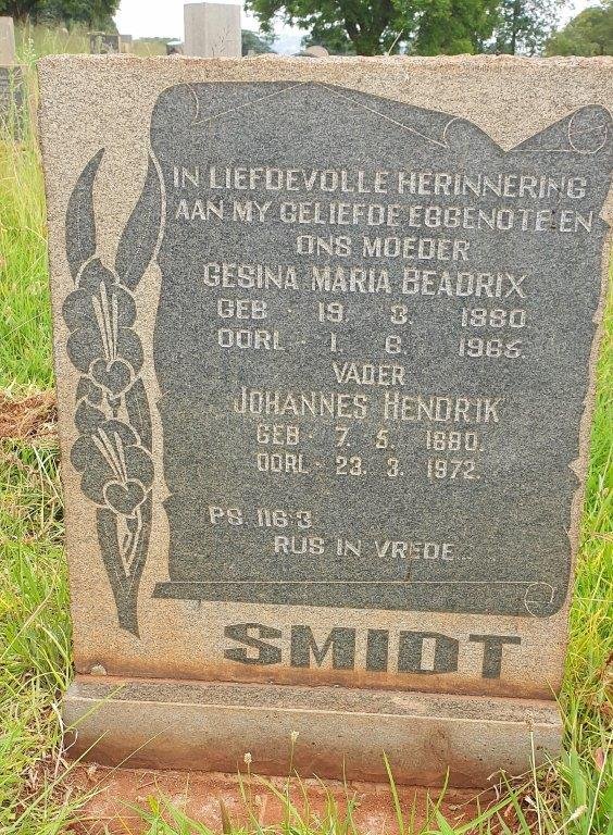 SMIDT Johannes Hendrik 1880-1972 &amp; Gesina Maria Beadrix 1880-1965
