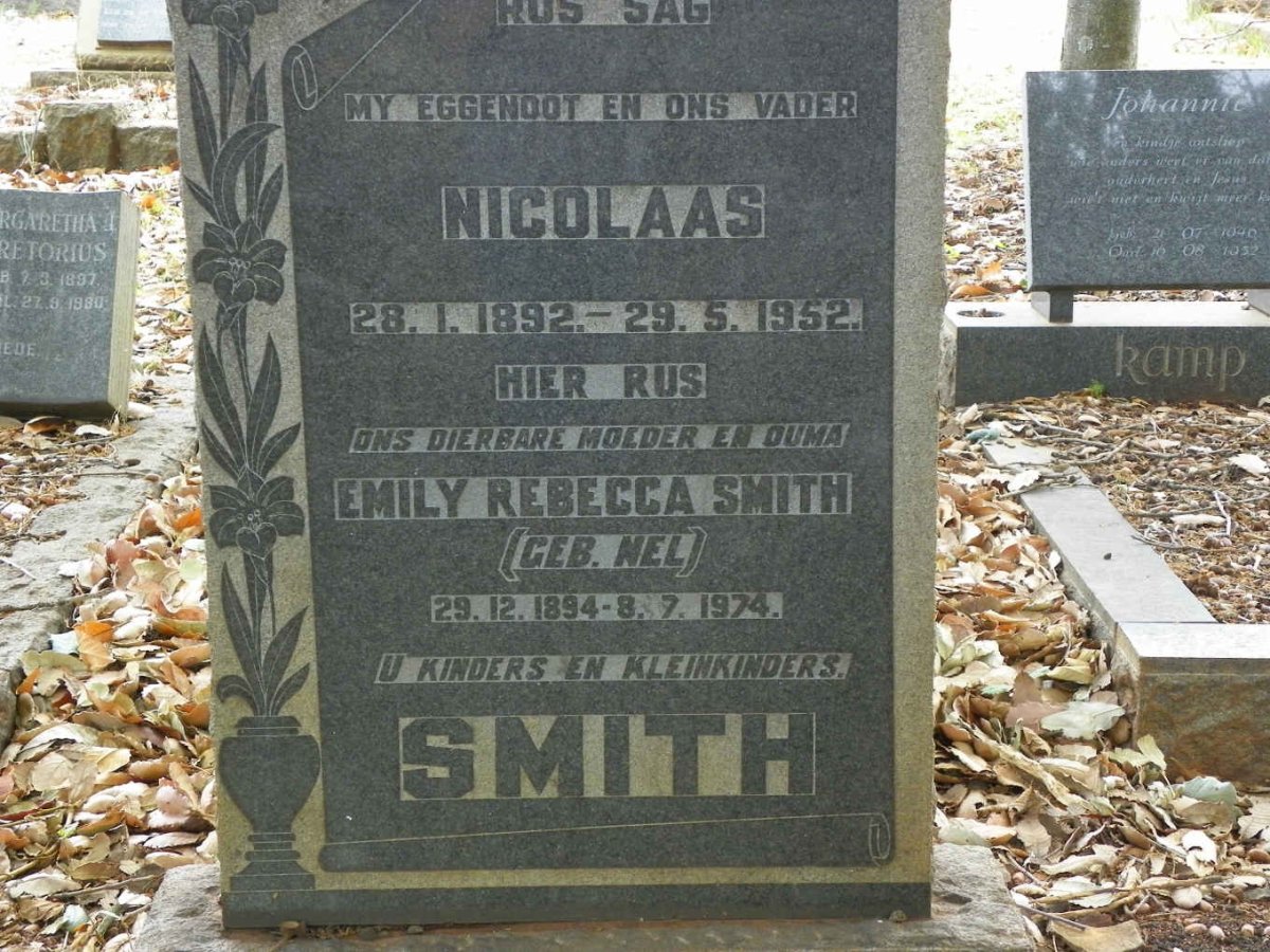 SMITH Nicolaas 1892-1952 &amp; Emily Rebecca NEL 1894-1974