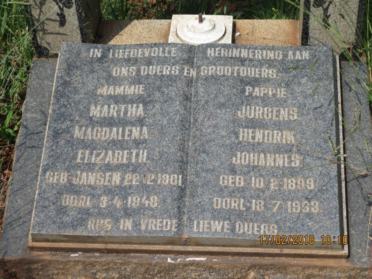 SMITH Jurgens Hendrik Johannes 1899-1963 & Martha Magdalena Elizabeth 1901-1948