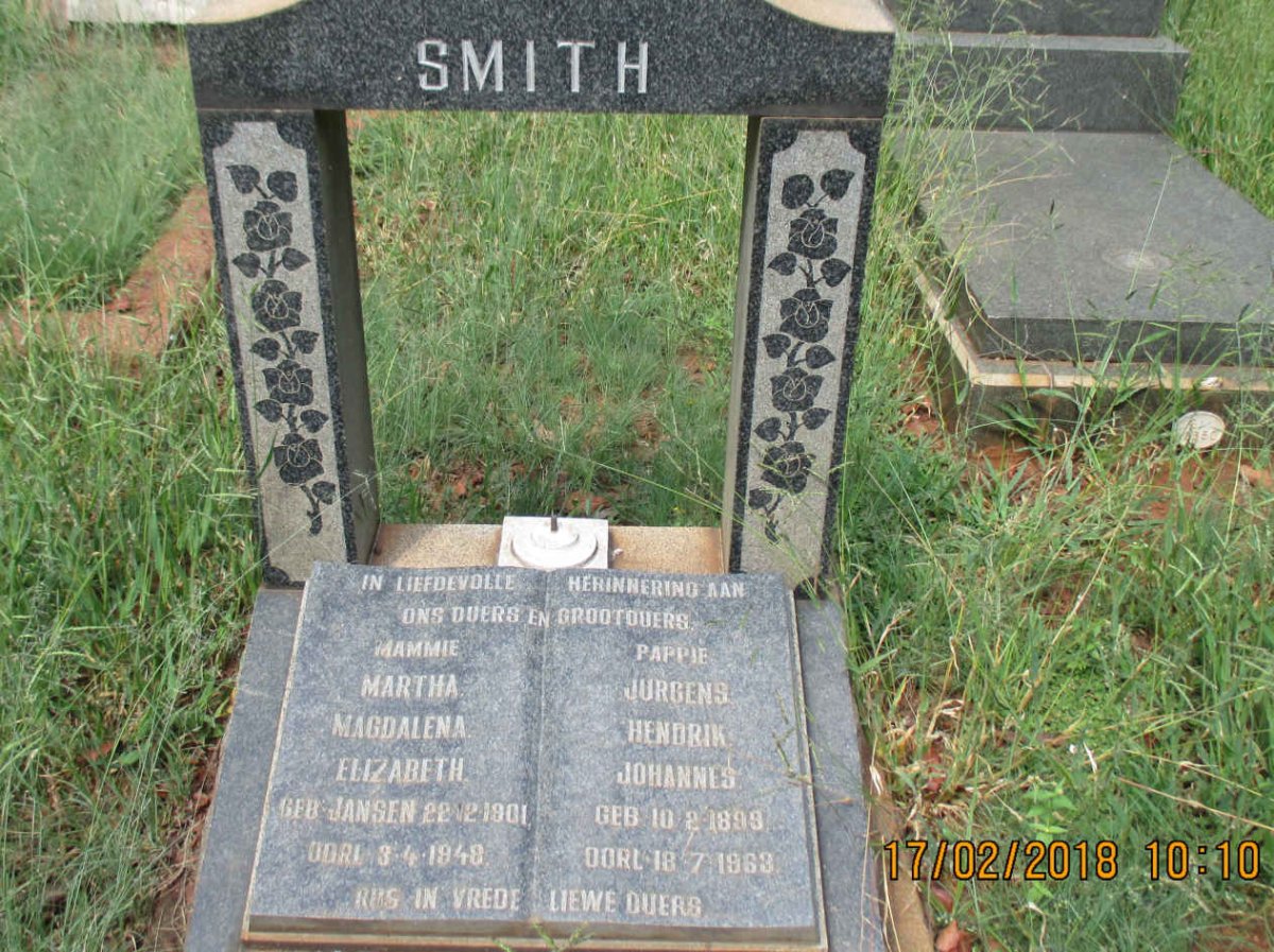 SMITH Jurgens Hendrik Johannes 1899-1963 & Martha Magdalena Elizabeth 1901-1948