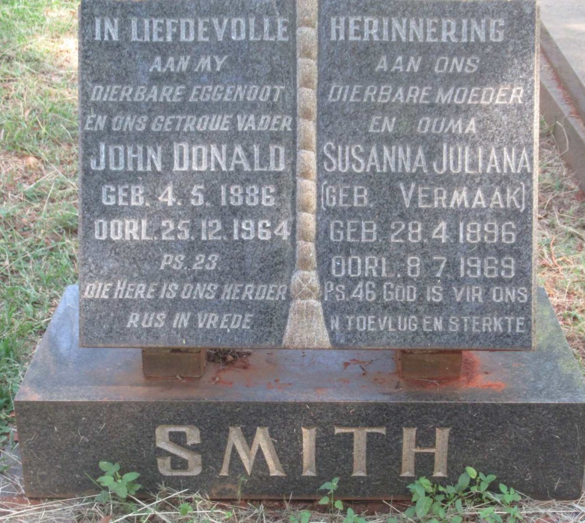 SMITH John Donald 1886-1964 &amp; Susanna Juliana VERMAAK 1896-1969