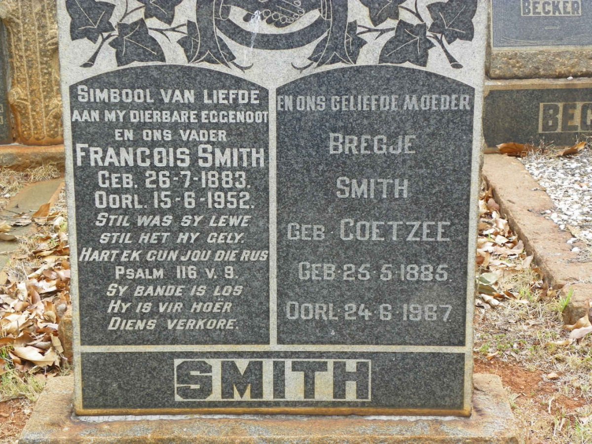 SMITH Francois 1883-1952 &amp; Bregje COETZEE 1885-1967