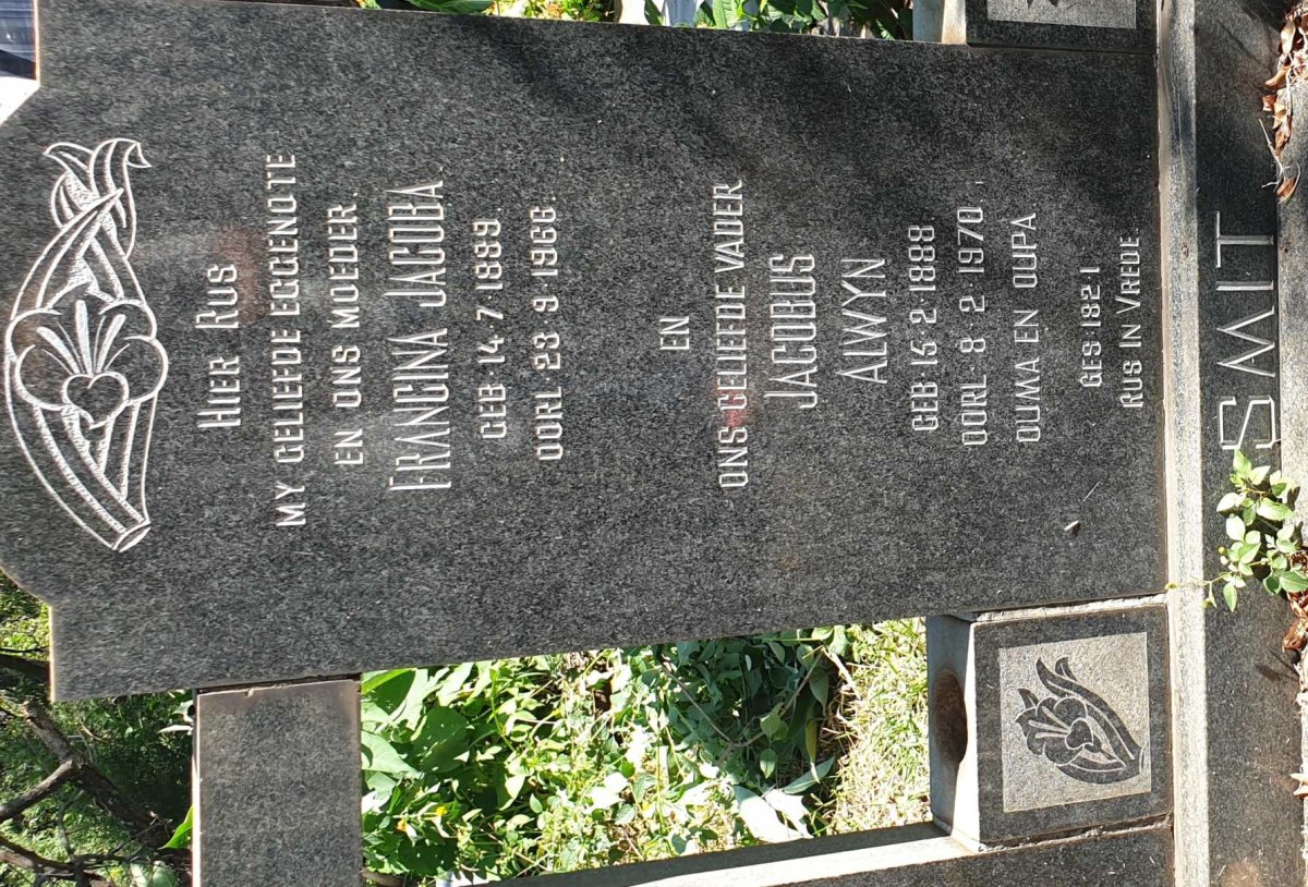 SMIT Jacobus Alwyn 1888-1970 &amp; Francina Jacoba 1889-1966