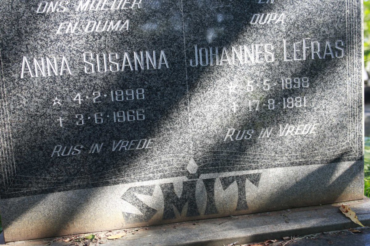 SMIT Johannes Lefras 1898-1981 &amp; Anna Susanna 1898-1966
