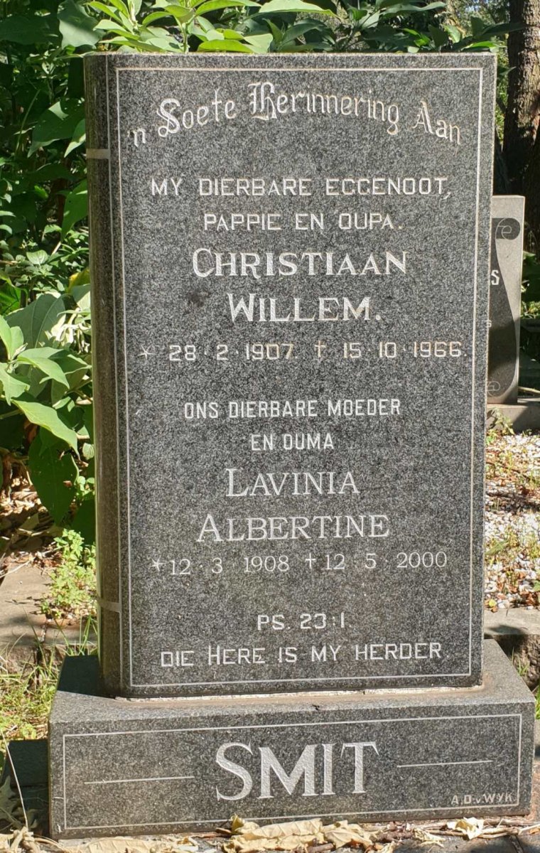 SMIT Christiaan Willem 1907-1966 &amp; Lavinia Albertine 1908-2000