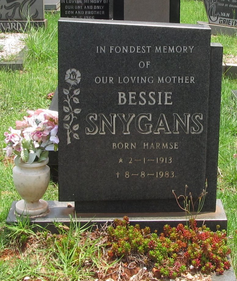 SNYGANS Bessie nee HARMSE 1913-1983